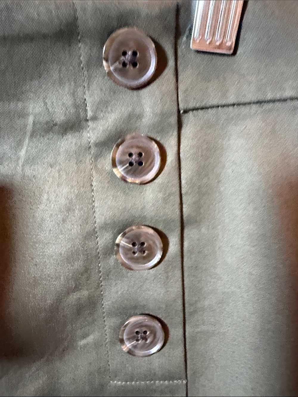 High-Rise Olive Green Button-Front Women’s Shorts - Picture 3 of 6